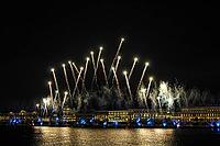 Fireworks over the river. Bright laser show. Holiday in the city. Summer performance [IBR123700096]