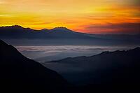 Early morning after sunrise view of the spectacular Gunung Bromo and Sumeru volcanoes in Java, Indonesia [IBR123713309]