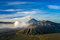 Early morning after sunrise view of the spectacular Gunung Bromo and Sumeru volcanoes in Java, Indonesia [IBR123713317]