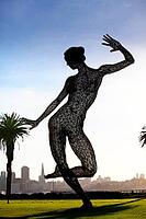 SAN FRANCISCO-OCT 24: 40-foot mesh sculpture of a woman called Bliss Dance by artist Marco Cochrane on Treasure Island in San Francisco on Oct. 24, 2012. Night viewers can alter lights with a phone app [IBR123723154]