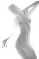 Silhouette of young sexy woman on white background leaning back. Studio shot [IBR123723186]
