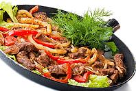 Traditional mexican beef fajitas on white background [IBR123723201]