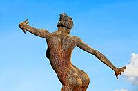 SAN FRANCISCO-OCT 24: 40-foot mesh sculpture of a woman called Bliss Dance by artist Marco Cochrane on Treasure Island in San Francisco on Oct. 24, 2012. Night viewers can alter lights with a phone app [IBR123723234]