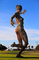SAN FRANCISCO-OCT 24: 40-foot mesh sculpture of a woman called Bliss Dance by artist Marco Cochrane on Treasure Island in San Francisco on Oct. 24, 2012. Night viewers can alter lights with a phone app [IBR123723235]