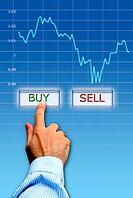 Concept for stock market bullish with a stock broker hand pushing a buy button [IBR123760803]
