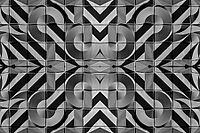 Abstract photography with symmetrical, abstract patterns that consist of sharp geometric and wavy shapes in shades of black, white and gray [IBR123760844]