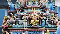 Colourful detail with Ganesha and other figures on a temple, Singapore, Singapore [IBR123769645]
