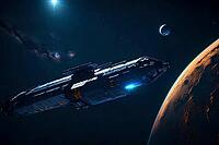 Alien spaceship approaching a extrasolar planet, AI generated [IBR123769671]
