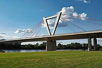 Airport bridge of the A44, cable-stayed bridge, motorway bridge across the Rhine near Meerbusch Düsseldorf, North Rhine-Westphalia, Germany [IBR123769700]