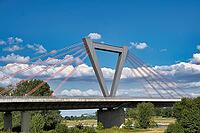 Airport bridge of the A44, cable-stayed bridge, motorway bridge across the Rhine near Meerbusch Düsseldorf, North Rhine-Westphalia, Germany [IBR123769702]
