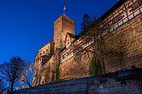 The Nuremberg Kaiserburg in evening lighting, blue evening sky, Mount of Olives, Nuremberg, Mittelfranlen, Bavaria, Germany [IBR123774717]