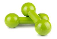 Green dumbbells for fitness isolated on white background [IBR123878829]