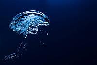 Abstract underwater oxygen bubble with blue backdrop [IBR123878842]