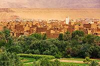Old city surrounded by the palm and date trees in Ouarzazate, Morocco [IBR123878849]