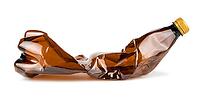 Crumpled brown plastic bottle isolated on white background [IBR123878868]
