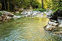 Raging clean fresh mountain river flowing between rocks [IBR123878903]