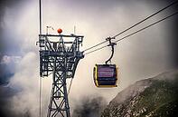 Gondola, cable car, mast, mountain railway, thick fog, Germany, Bavaria, Alps, Allgäu, Oberstdorf, public ground [IBR123895597]