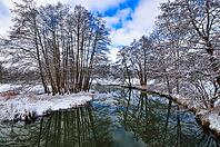 Wintery floodplain landscape along the Schmutter in the Augsburg Western Wälder nature park Park, Bavaria, Germany [IBR112941837]