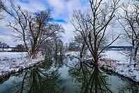 Wintery floodplain landscape along the Schmutter in the Augsburg Western Wälder nature park Park, Bavaria, Germany [IBR112941842]