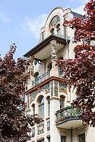 Majolica houses by architect Reinhold Siebert, richly decorated town houses in early Art Nouveau, residential complex, Art Nouveau villas and Wilhelminian era buildings on the Kaßberg, Chemnitz, Saxony, Germany [IBR123911486]