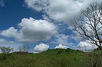 Cluster clouds (cumulus) over the landscape in the southern Carpathian Arc, Romania [IBR123990965]