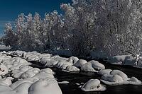 Wintry stream in moonlight, Muonio, Lapland, Finland, January 2019 [IBR123991024]
