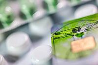 Electronic health card, health insurance card with tablets, medicine, close-up, studio shot, Germany [IBR123999890]