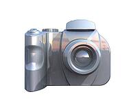 3d render of DSLR camera isolated on white background viewed from front [IBR124036420]