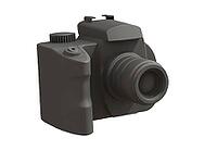 3d render of DSLR camera isolated on white background viewed from front [IBR124036421]