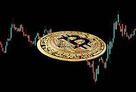 Graph rate chart Bitcoin digital money against the black background. Bitcoin currency rate. Business concept [IBR124036429]