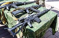 Samara, Russia - May 25, 2024: Various russian firearms, assault rifles. Different samples of russian small arms [IBR124036439]