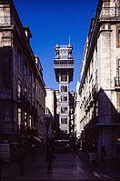 Elevador de Santa Justa frontal in a narrow old town street, Lisbon, Lisbon, Portugal [IBR124084164]