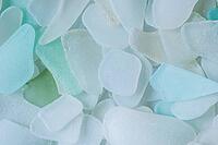 Pastel-coloured glass shards smooth by the sea, sea glass, sea glass, beach glass from the North Sea [IBR124084170]