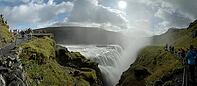 Tourists at Gullfoss waterfall, panoramic picture, Iceland [IBR124192726]