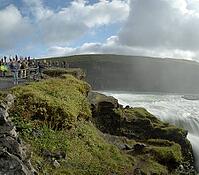 Tourists at Gullfoss waterfall, panoramic picture, Iceland [IBR124192731]