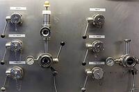 Valves with grey stainless steel gate valves in a brewery in Berg, Baden-Württemberg, Germany [IBR124200506]