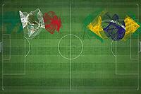 Mexico vs Brazil Soccer Match, national colors, national flags, soccer field, football game, Competition concept, Copy space [IBR124240886]