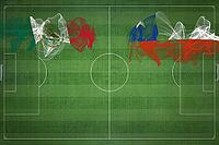 Mexico vs Chile Soccer Match, national colors, national flags, soccer field, football game, Competition concept, Copy space [IBR124240887]