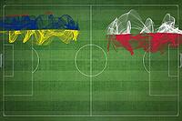 Mauritius vs Poland Soccer Match, national colors, national flags, soccer field, football game, Competition concept, Copy space [IBR124240888]