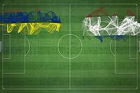 Mauritius vs Netherlands Soccer Match, national colors, national flags, soccer field, football game, Competition concept, Copy space [IBR124240889]