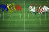 Moldova vs Croatia Soccer Match, national colors, national flags, soccer field, football game, Competition concept, Copy space [IBR124240891]