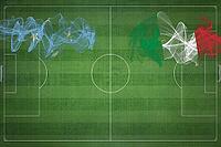 Micronesia vs Italy Soccer Match, national colors, national flags, soccer field, football game, Competition concept, Copy space [IBR124240894]