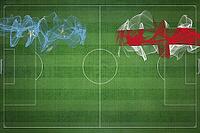 Micronesia vs England Soccer Match, national colors, national flags, soccer field, football game, Competition concept, Copy space [IBR124240895]