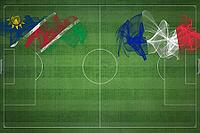 Namibia vs France Soccer Match, national colors, national flags, soccer field, football game, Competition concept, Copy space [IBR124240900]
