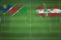 Namibia vs Denmark Soccer Match, national colors, national flags, soccer field, football game, Competition concept, Copy space [IBR124240905]