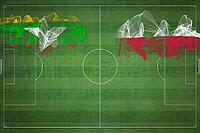 Myanmar vs Poland Soccer Match, national colors, national flags, soccer field, football game, Competition concept, Copy space [IBR124240912]