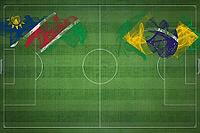 Namibia vs Brazil Soccer Match, national colors, national flags, soccer field, football game, Competition concept, Copy space [IBR124240913]