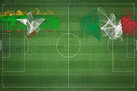 Myanmar vs Italy Soccer Match, national colors, national flags, soccer field, football game, Competition concept, Copy space [IBR124240914]
