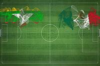 Myanmar vs Mexico Soccer Match, national colors, national flags, soccer field, football game, Competition concept, Copy space [IBR124240915]