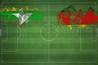 Myanmar vs Germany Soccer Match, national colors, national flags, soccer field, football game, Competition concept, Copy space [IBR124240916]